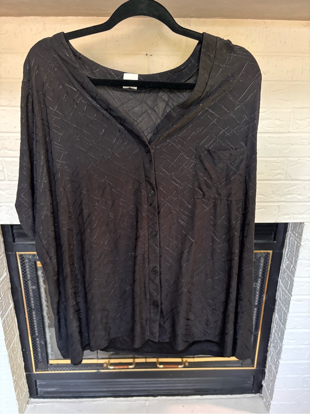 Women's Black Button-Down Shirt with Subtle Geometric Texture